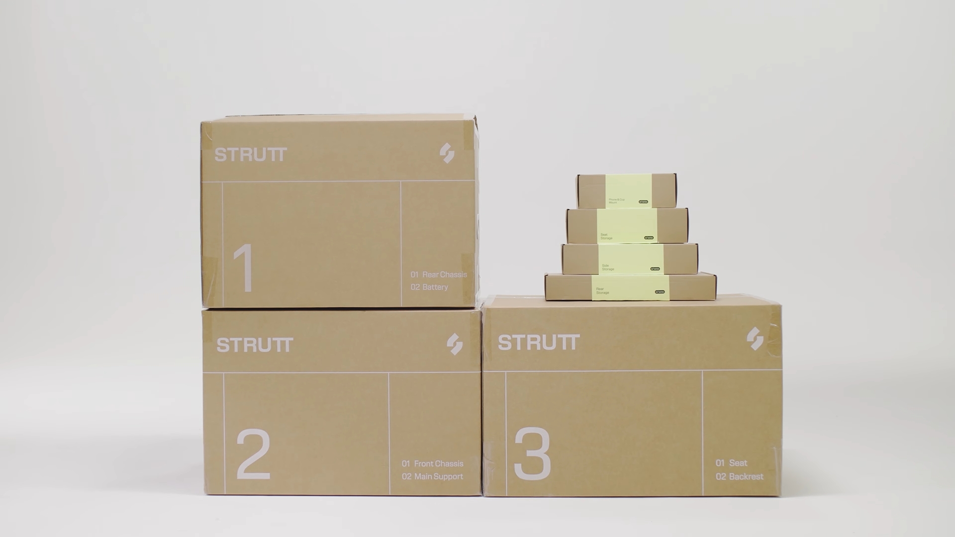 Strutt product packages before unboxing